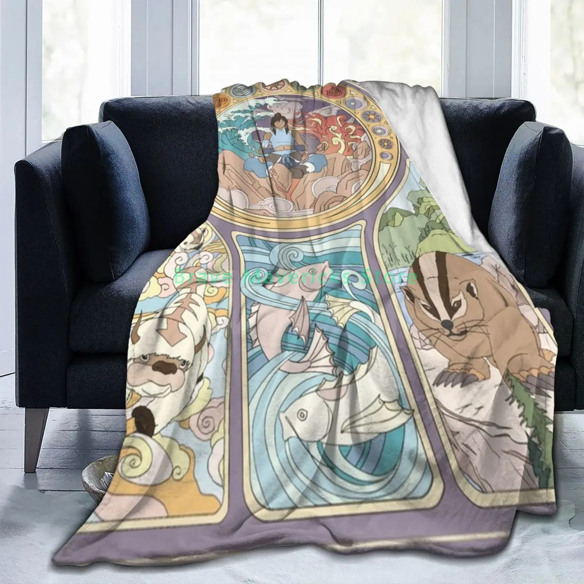 

A Cartoon Art Nouveau Avatar Korra And Original Benders Blankets For Couch Cozy Fleece Blanket Gifts For Christmas