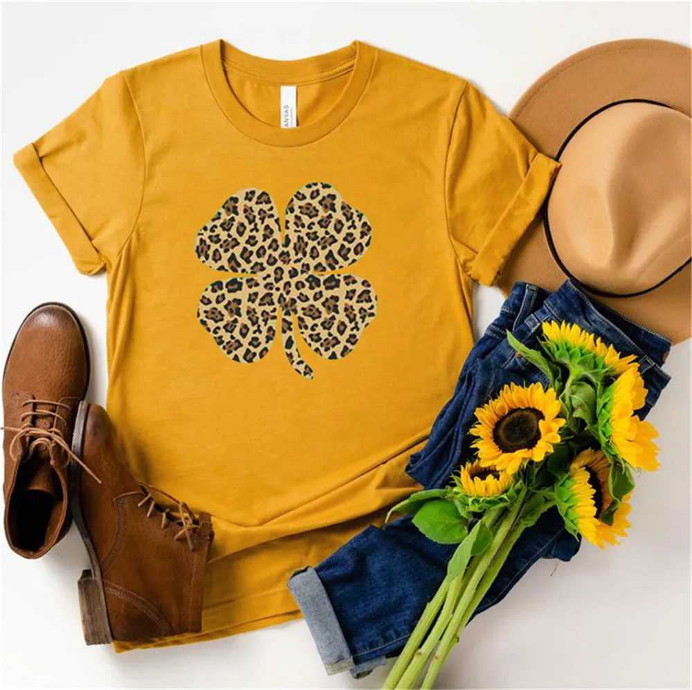 Женская футболка с леопардовым принтом на День Св. Патрика Милая графическим