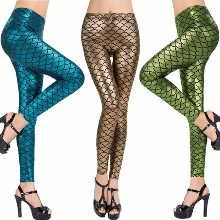 

Spring and autumn high waist nine point Leggings show thin and slim, wear fish scale leggings, women's thin style
