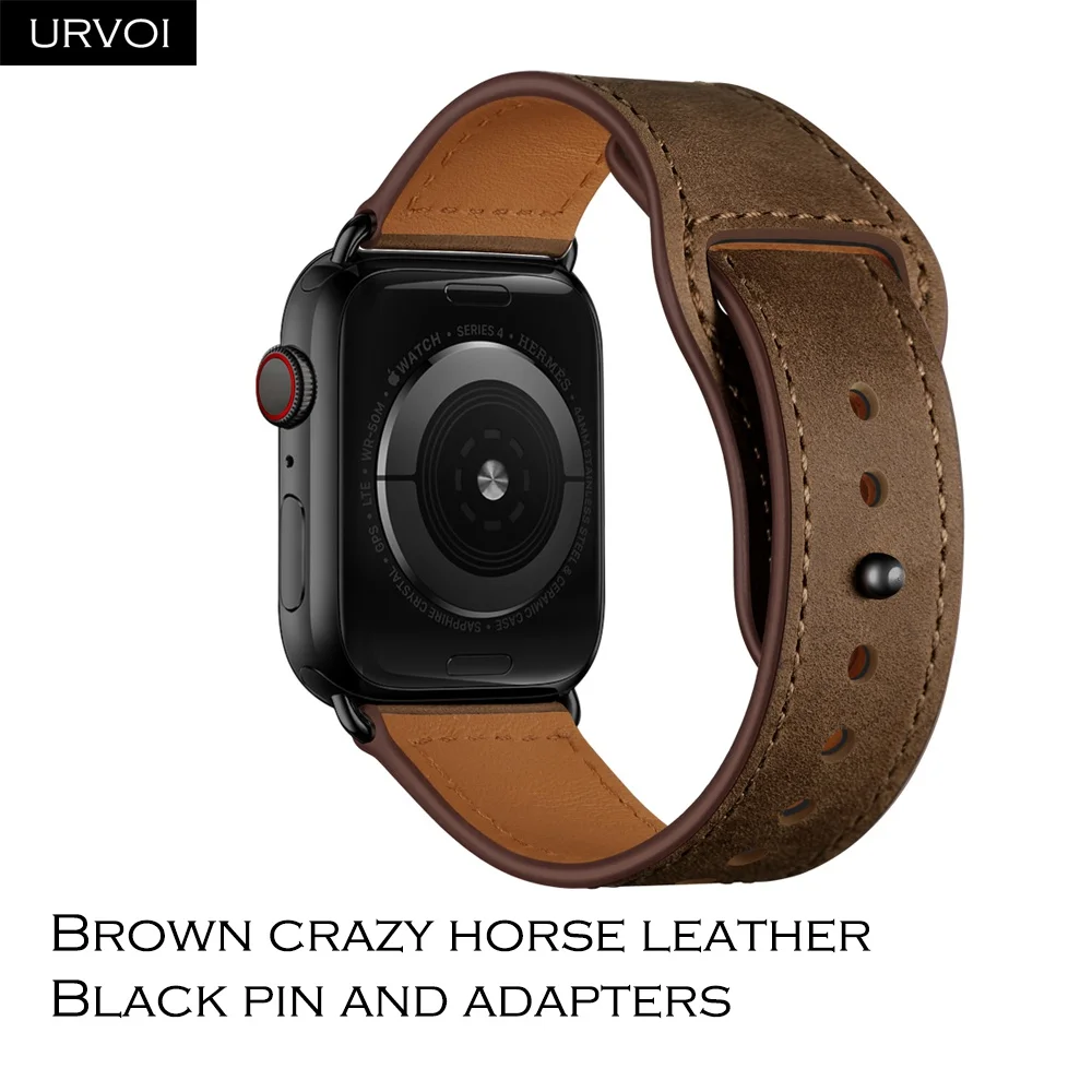 Brown CH B URVOI ремешок для apple watch серии 5/4 3, 2, 1, ремешок для наручных часов iWatch, большие размеры 40-44 мм спортивный ремешок из натуральной кожи Swift Pin& tuck ручной работы - Band Color: Brown CH B
