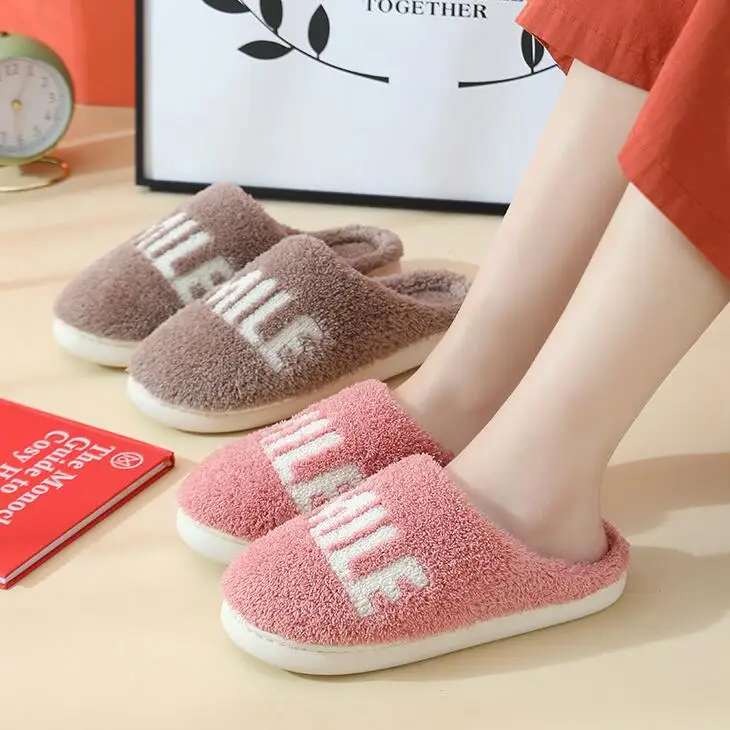 

Fashion Letter Cotton Slippers New Style Indoor Non-slip Plush Cotton Slippers Home Thick-soled Soft Comfortable Slippers