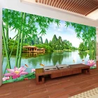 Самоклеящиеся фотообои на заказ, 3D обои с изображением бамбукового лотоса, природного пейзажа, водонепроницаемая настенная декорация для гостиной, дивана, телевизора