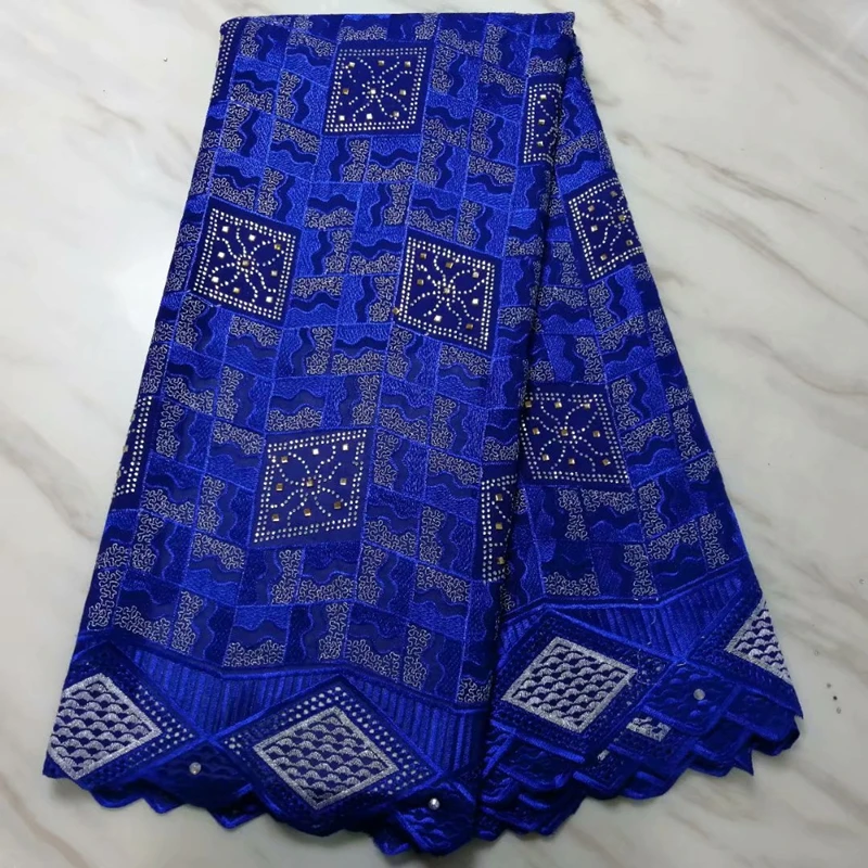 

Latest African George Lace Fabric Beaded High Quality Royal Blue Nigerian French Wax Lace Fabric For Nigerian Wedding Party 2020