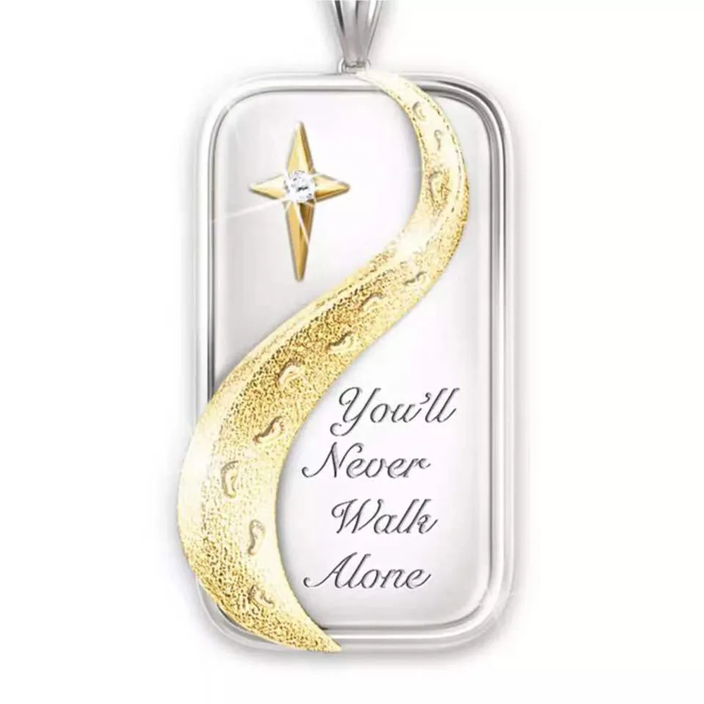 

IHUES Footprint With Diamond Pendant Necklace Double Color Christian Jesus Believer Cross Star Necklace Jewelry Gift For Women