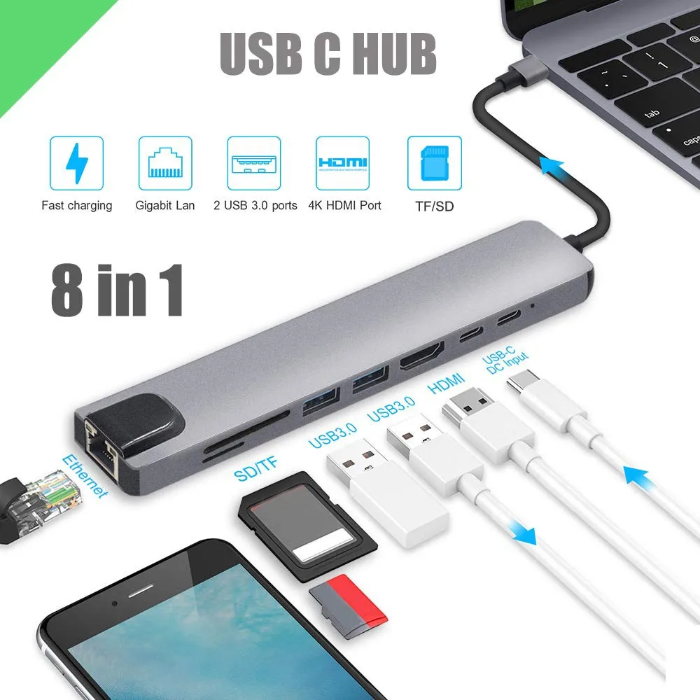 8 в 1 usb-хаб C концентратор для Мульти USB 3 0 HDMI адаптер док-станция MacBook Pro Аксессуары
