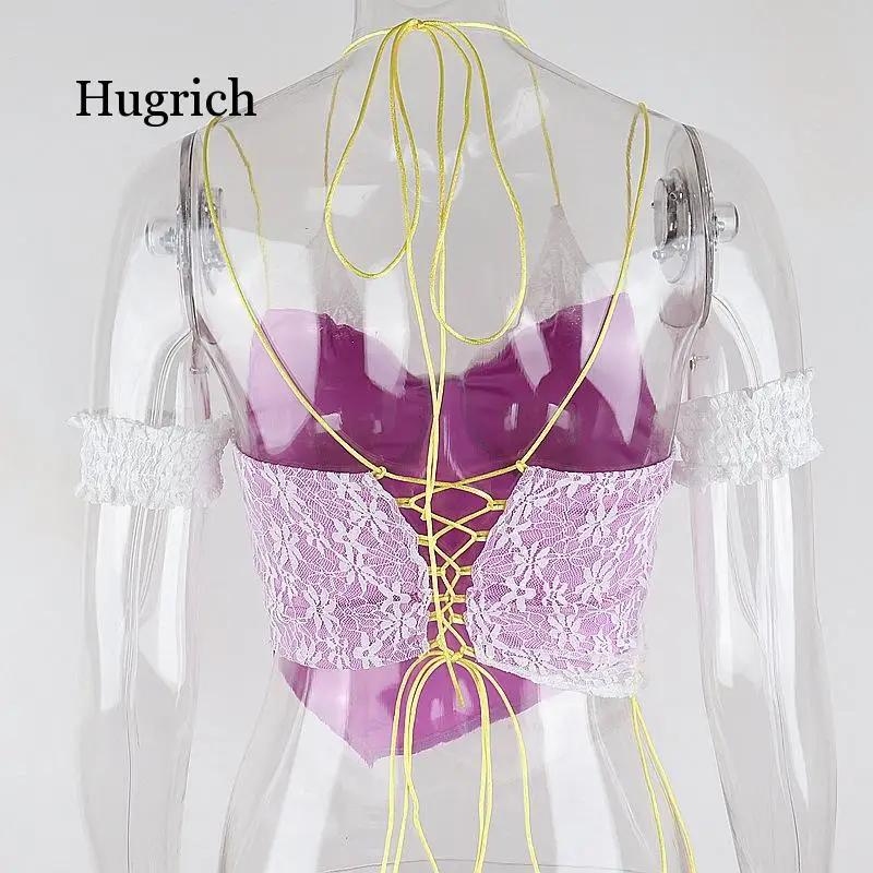 

2021Summer New Women's Fashion Popular Sexy V-Neck Lace Fake Two-Piece Tethered Vest Street Wear Top