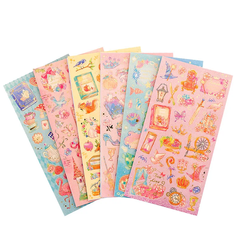

1pcs Sticker Handbook Material Decorative Hot Stamping Sticker Romantic Dream Aesthetic Fairy Tale World Princess Flower