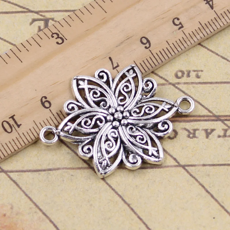 

8pcs Charms flower connector 39x28mm Tibetan Bronze Silver Color Pendants Crafts Making Findings Handmade Antique DIY Jewelry