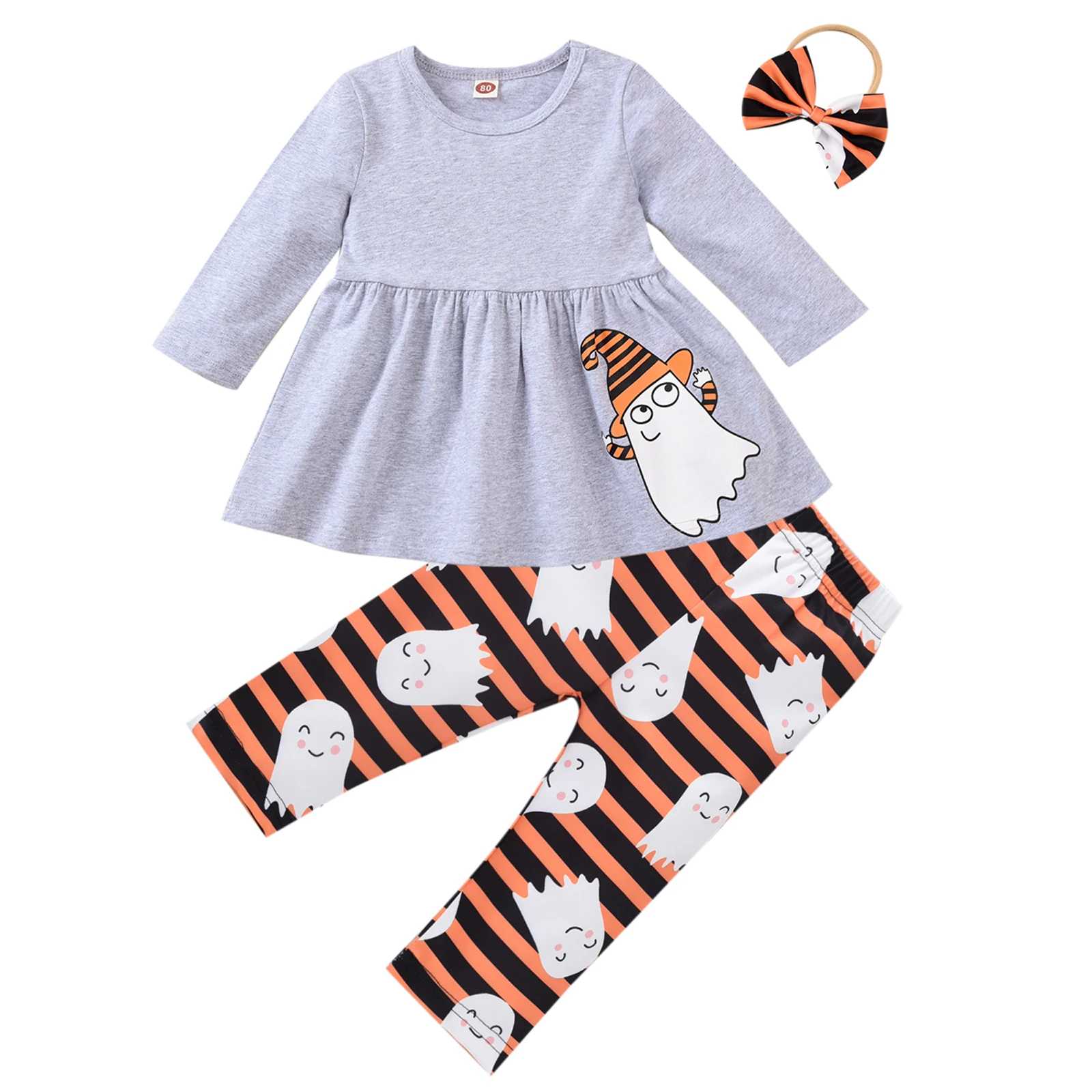 

Newborn Toddler Baby Girls Clothes Sets Halloween Fall Outfits Long Sleeve Ruffle Shirt Tops + Leopard Pants + Headband Set 2-7Y
