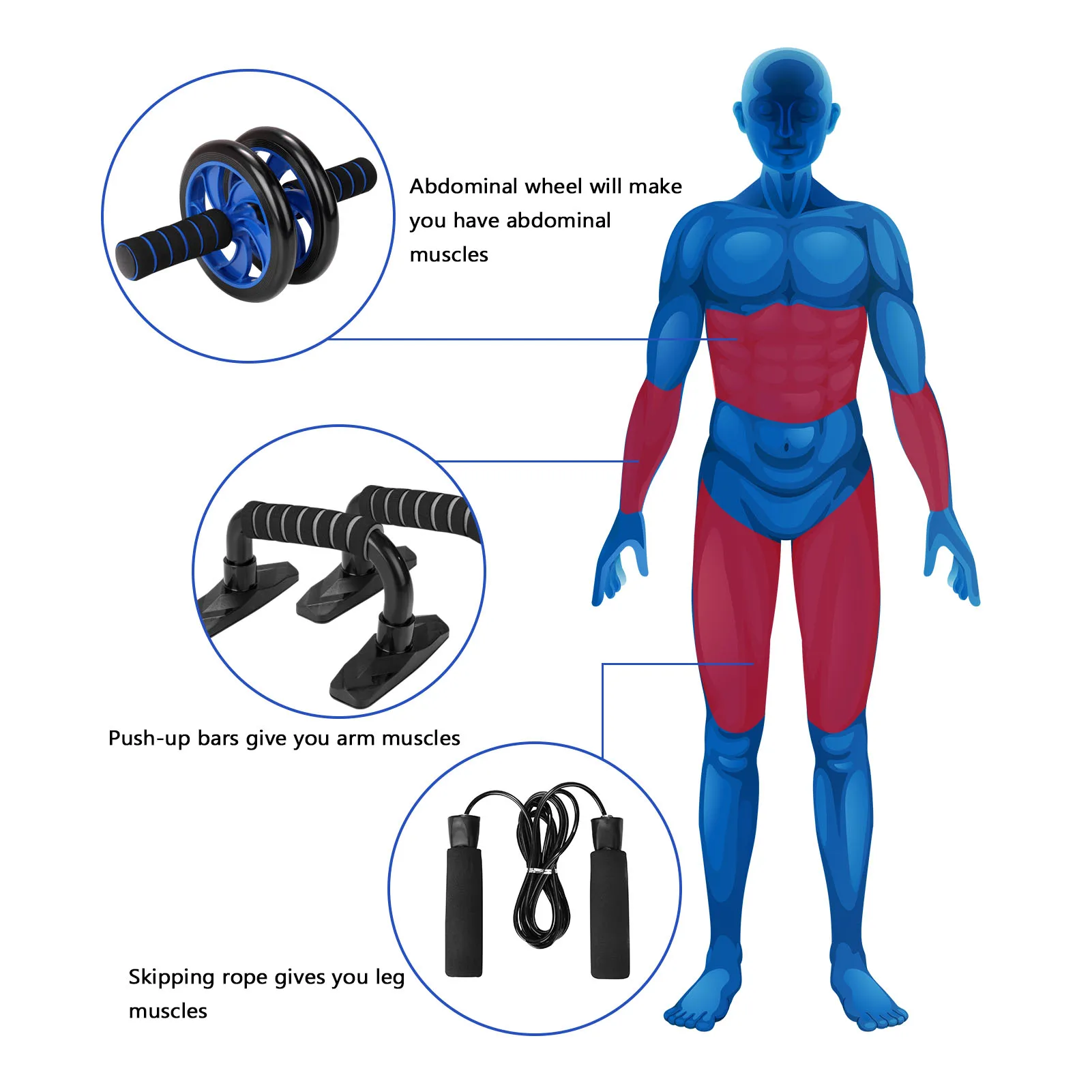LIXADA 5-в-1 AB роликовые колеса комплект брюшной Пресс пуш-ап бар наколенники Фитнес