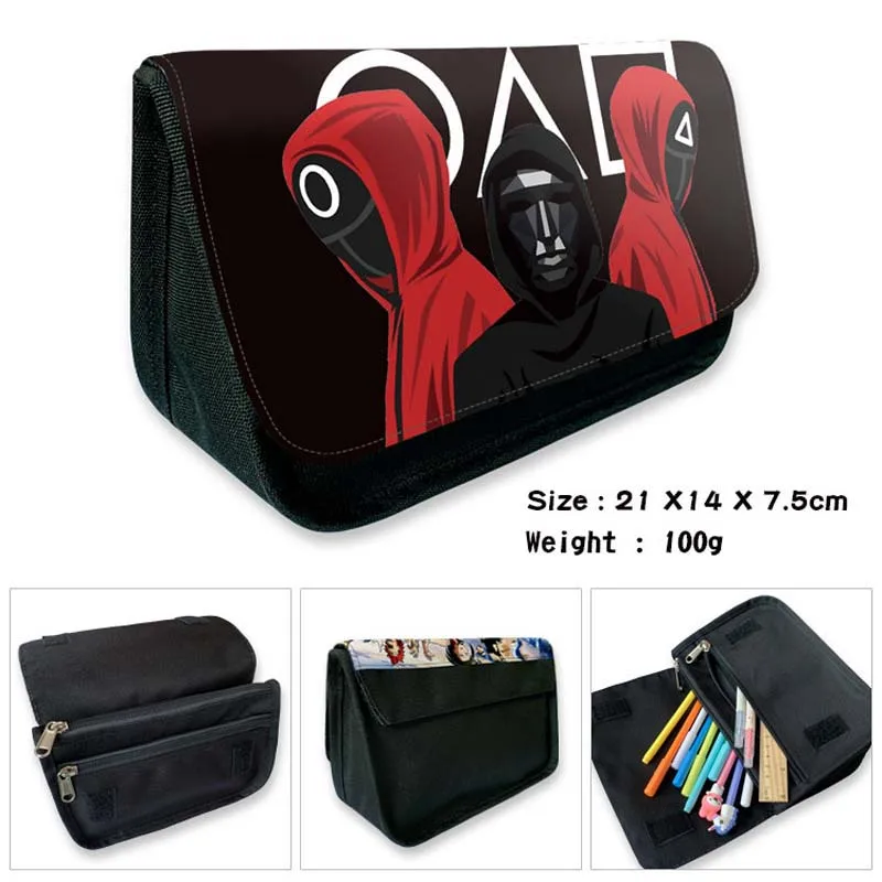 

Wholesale Squid Game Pencil Case Anime Cartoon Make Up Cosmetic Bag Canvas Double Zipper Student Stationery Multi-function Flip