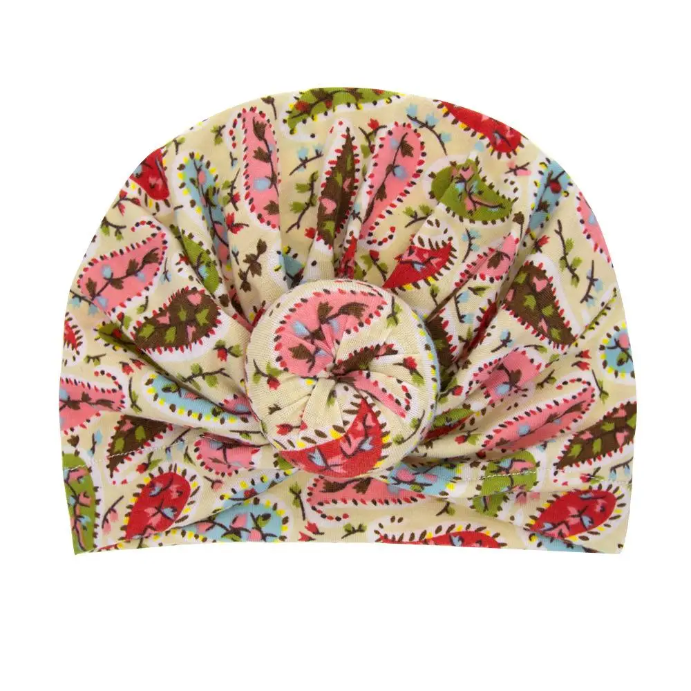 

Newborn Baby Donuts girls Floral Print hats for toddler Kids Winter Spring Beanie Ear Muff hair accessories Head Wraps