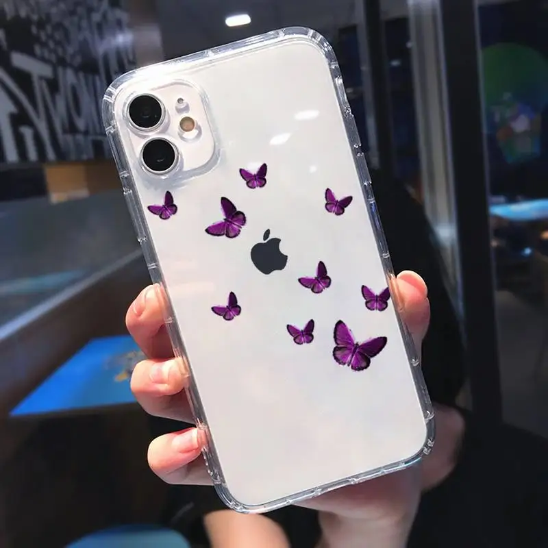 

Beauty Butterfly Phone Case Transparent for iPhone 11 12 mini pro XS MAX 8 7 6 6S Plus X 5S SE 2020 XR