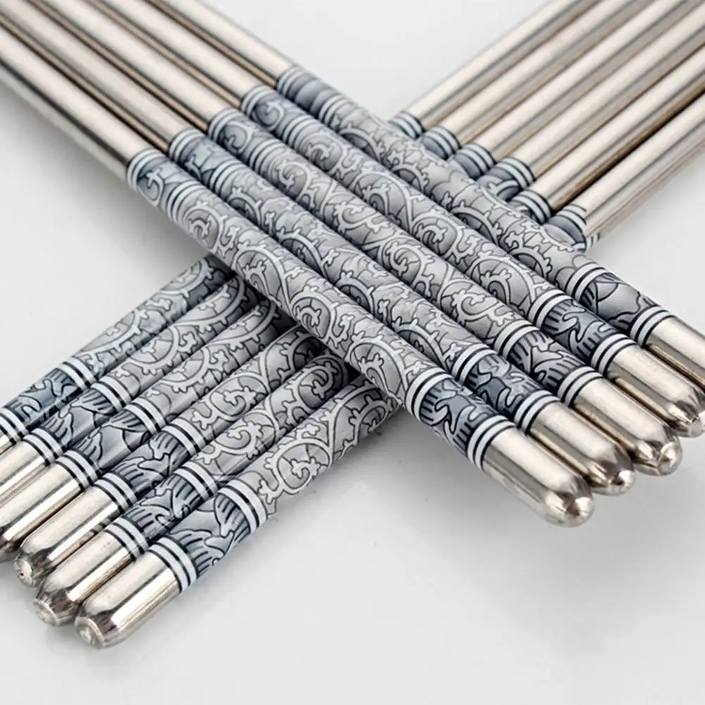 

Палочки для еды из нержавеющей стали 3 пары, китайские палочки для еды с цветочным принтом, многоразовые, Нескользящие, посуда, палочки для с...