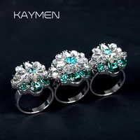 kaymen especial design three finger rings for girls womens wedding engagement ring flower crystal adjustable ring jewelry 280