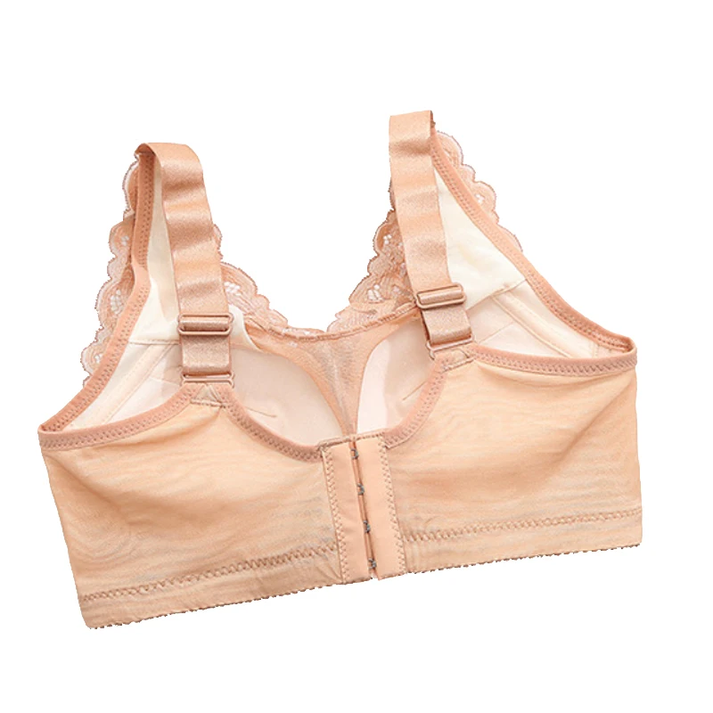 Ropa interior de encaje para mujer, con escote en V profundo, espalda hermosa sin anillo de acero, Sujetador envolvente antiflacidez, de algod&oacute;n puro-5