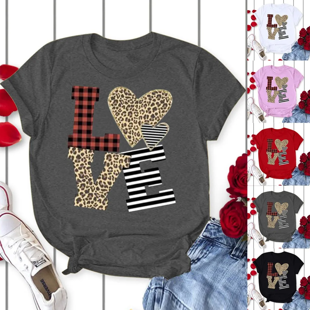 Модная женская футболка на День святого Валентина Повседневная тонкая с