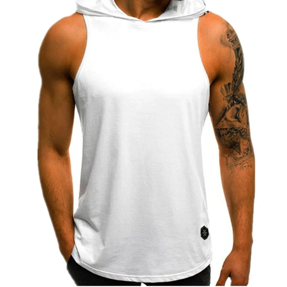 

Men Sports Slim Fit Breathable Camouflage Color Matching Sleeveless Vest Tops Mens Bodybuilding Hooded Tank Top Cotton Sleeveles