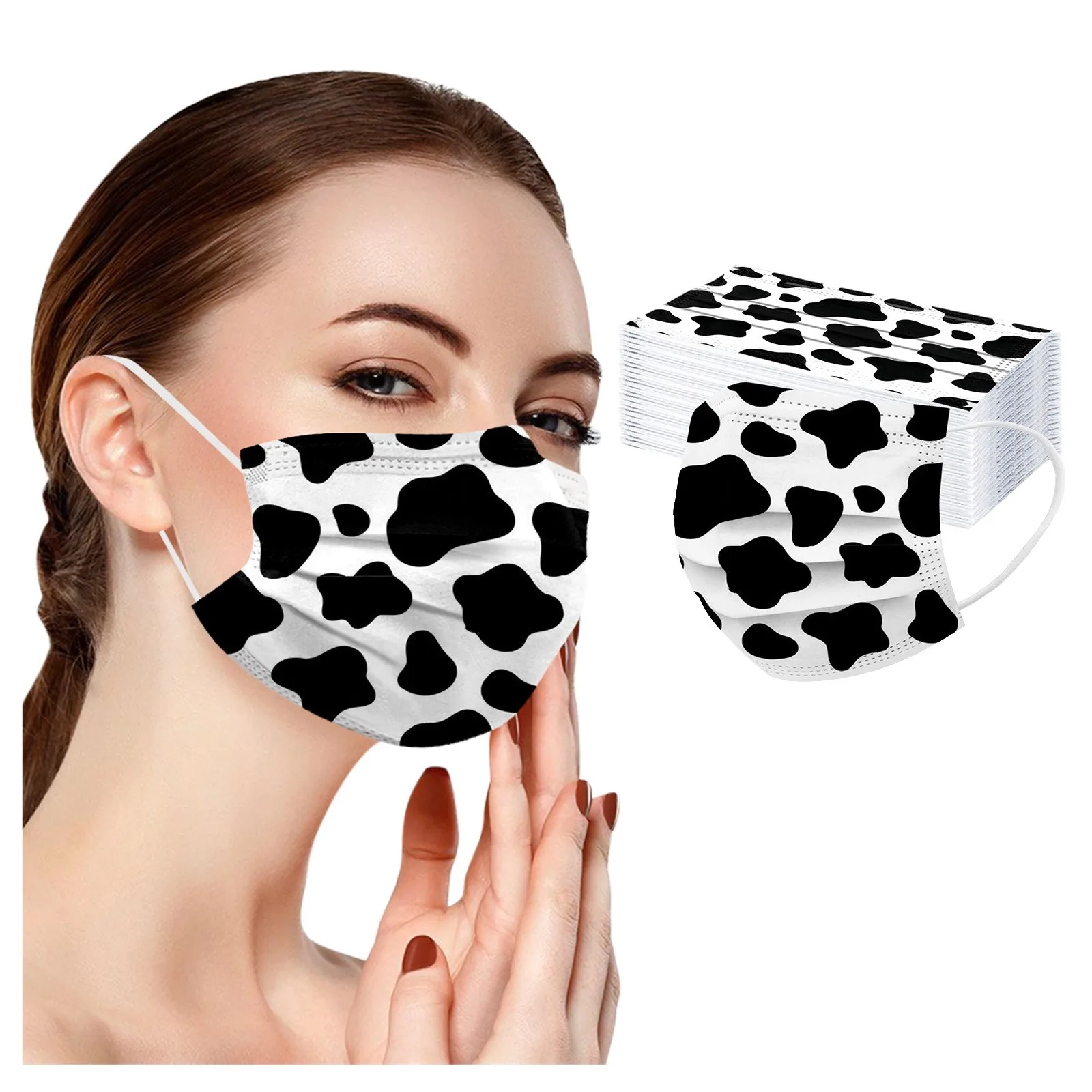 Маска одноразовая 3-слойная для взрослых маска лица с коровьим принтом и заушными