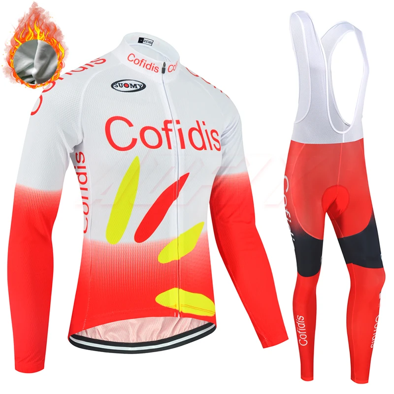 Спортивный костюм Cofidis теплая флисовая футболка для велоспорта белая и красная
