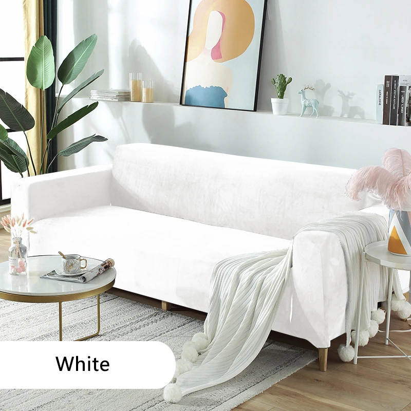 

Solid Color Velvet Thick Plush Stretch Couch Cover for Living Room Elastic Sofa Cover Universal Sectional Slipcover 1/2/3/4 Seat