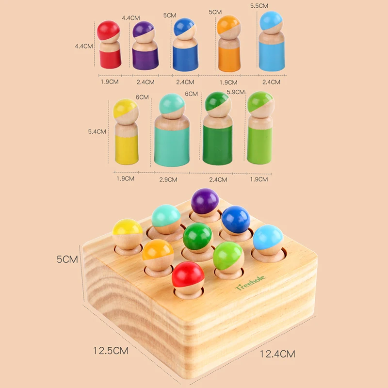 

Baby Rainbow Doll Blocks Wooden Toy Friends Peg Dolls Matching Games Fine Motor Grasp Training Early Educational Toys