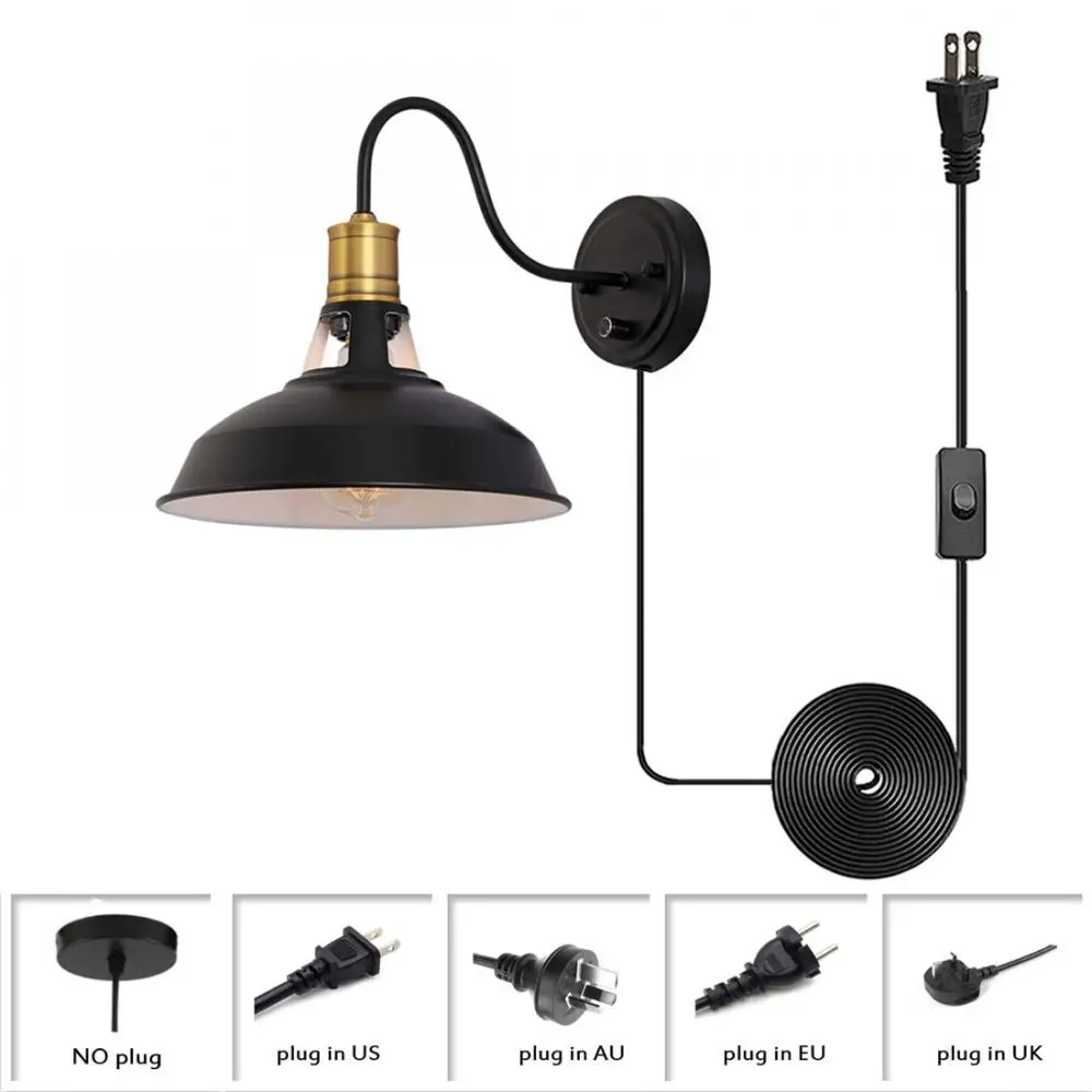 

Настенное бра матового черного цвета, промышленный настенный светильник с регулируемым шнуром, винтажный металлический настенный светильник для спальни, гостиной