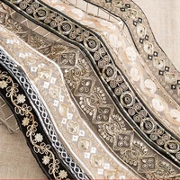 new style 5yards golden filigree bedding curtain floral laciness national jacquard ribbon embroidery webbing with sequins