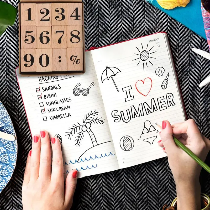 

1 Set Digital Pattern Wooden Rubber Stamps Set Diy Rubber Stamp for Card Making