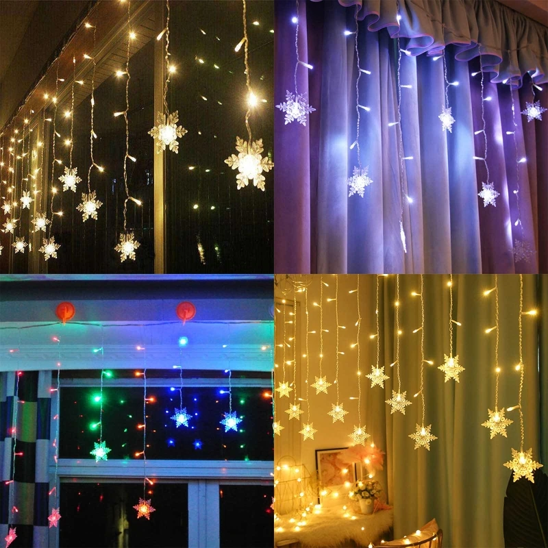 

Top Selling Holiday Birthday Party Wedding Snowflake Curtain String Decoration LED Lights For Home Bedroom Window Cupboard