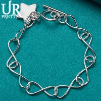 urpretty 925 sterling silver solid star eight characters ot chain bracelet for man women wedding charm party jewelry gifts