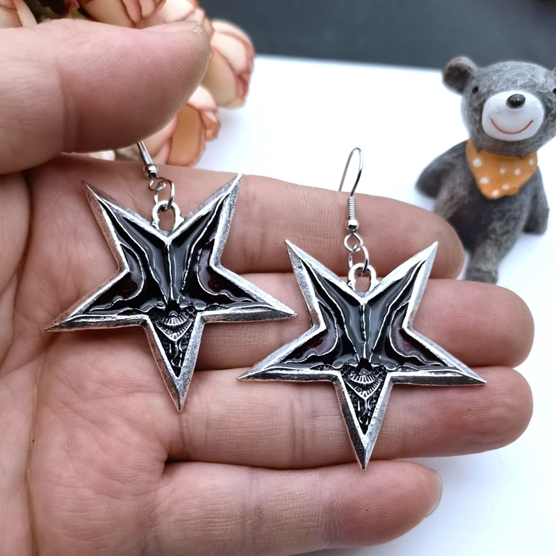 

Vintage Lady Satan Inverted Pentagram Skull Pendant Earrings Lady Punk Demon Chaos Star Skull Earrings Baphomet Jewelry