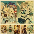 Винтажные постеры Genshin Impact, HD постер из крафтовой бумаги, аниме постер с играми, наклейки, домашний декор, кабинет, спальня, бар, кафе, настенные картины