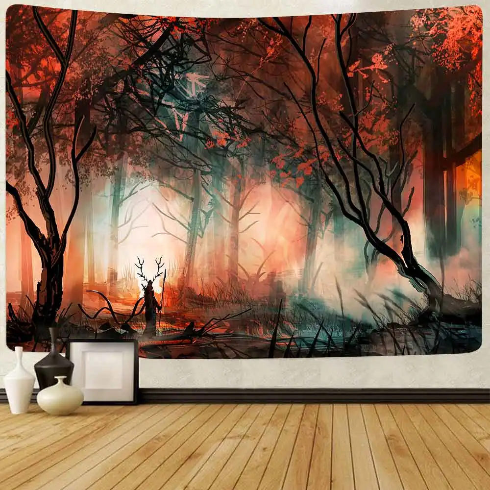 

Simsant Magical Forest Tapestry psychedelic Tree Plants Art Wall Hanging Tapestries for Living Room Bedroom Home Blanket Decor