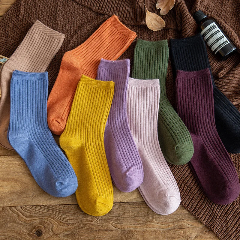 

Glowing FutureThickened Warm Wool Woman Socks Solid Color Soft Mid-tube Cashmere Socks Ins Korean Retro Breathable Women's Socks