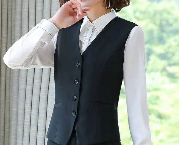 black waistcoat IZICFLY стиль осень деловые брюки набор Униформа для женщин офисные элегантные деловые брюки костюмы для женщин Рабочая одежда плюс размер - Цвет: black waistcoat