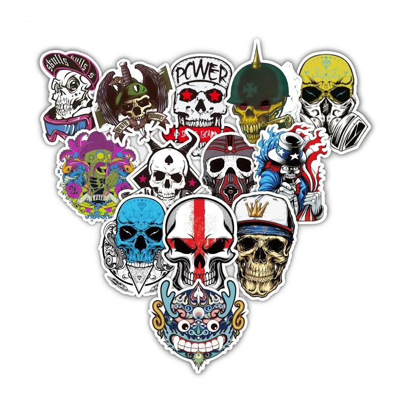 

TD ZW 52Pcs/Lot Mixed Skull Cool Street Style Sticker For Laptop Car Snowboard Skateboard Phone Bicycle Decal Fashion Stickers
