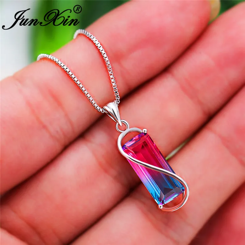 Mystic Радужный огонь Кристалл прямоугольный камень кулон ожерелья для женщин