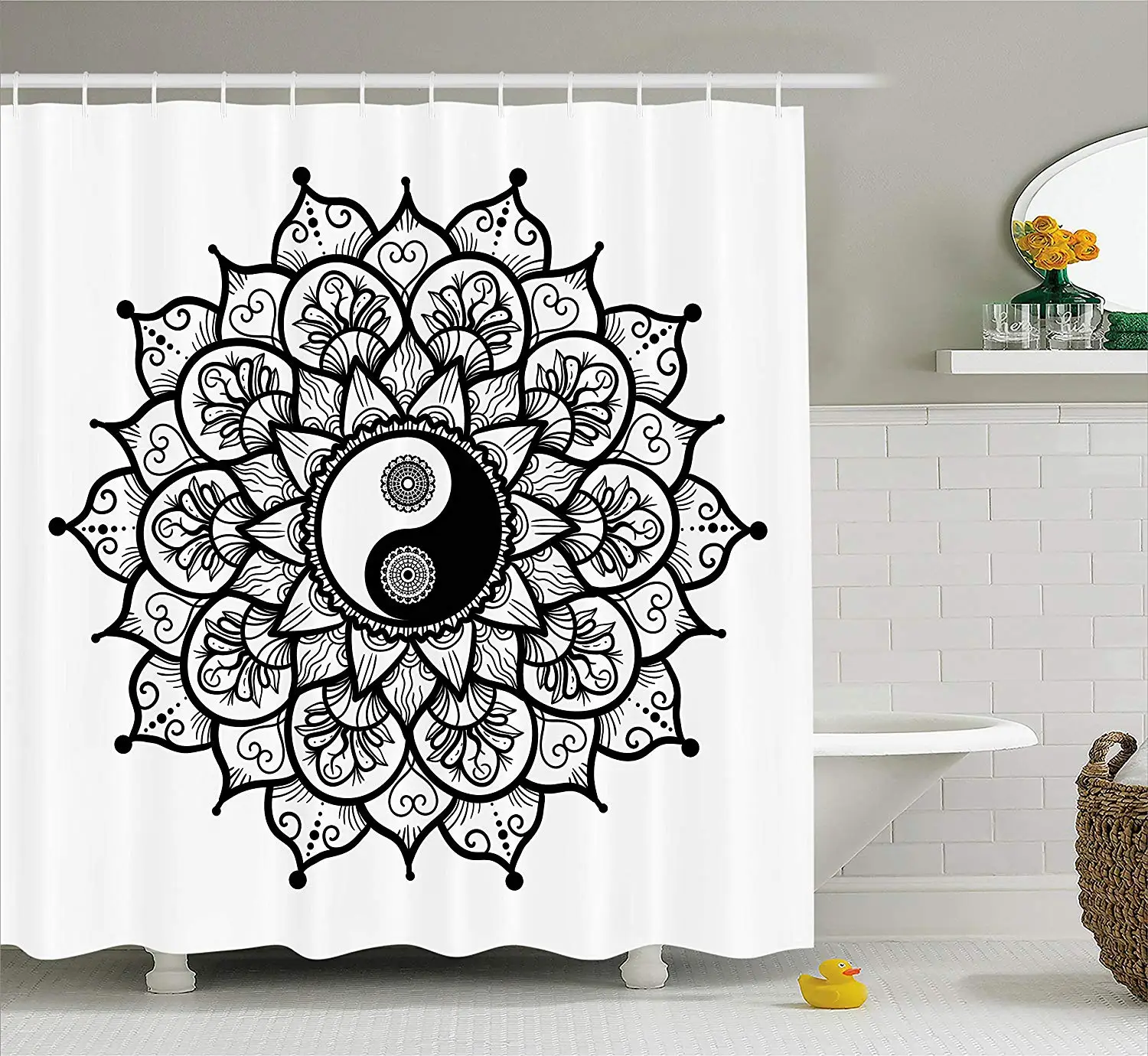 Инь Ян занавеска для душа ретро цветочные узоры Мандала листья Пейсли лепестки