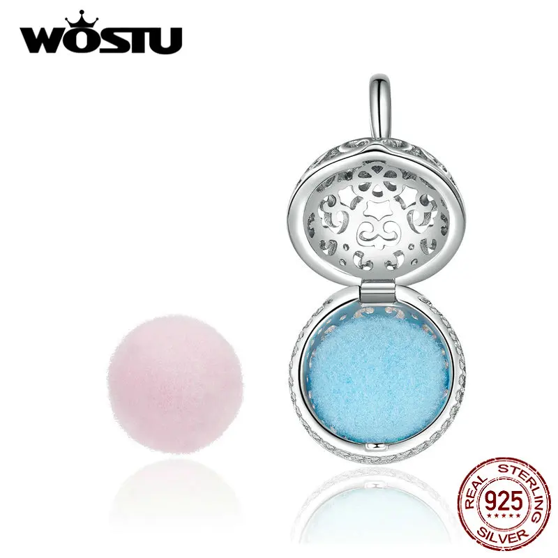 WOSTU шкатулка для духов с розовым синим шаром, ажурные Висячие Подвески, 925 пробы, серебро, браслет, подвеска, ювелирное изделие CQC1198