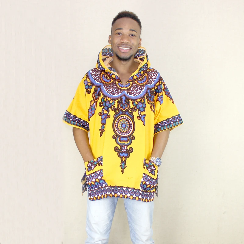 

Новое поступление 2019, осенняя Кепка с капюшоном Dashiki с карманами, Африканский желтый топ из чистого хлопка для мужчин