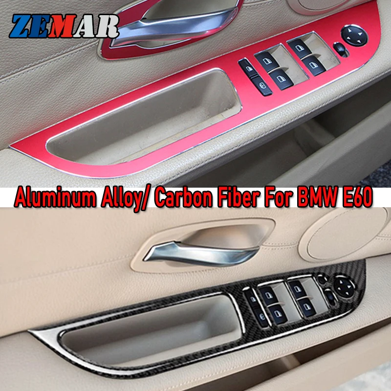 

Наклейки на автомобильный стеклоподъемник, 4 шт., алюминиевый сплав/углеродное волокно, аксессуары для BMW E60 2008-2010