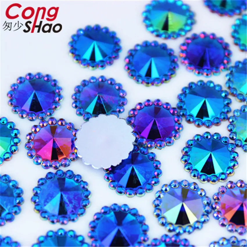 Blue AB Cong Shao, 200 шт, 12 мм, AB Цвет, Круглый Подсолнух, акриловый кристаллический камень, стразы с плоской задней поверхностью для рукоделия, украшения одежды ZZ761 - Цвет: Blue AB