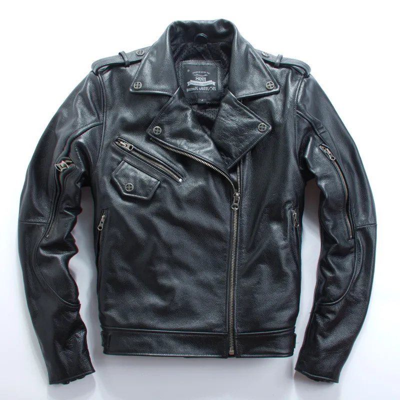

Motorcycle Genuine Leather Clothing Leather Jacket Men's Oblique Zipper Top Layer Cowhide Motorcycle Clothing Leather jackets