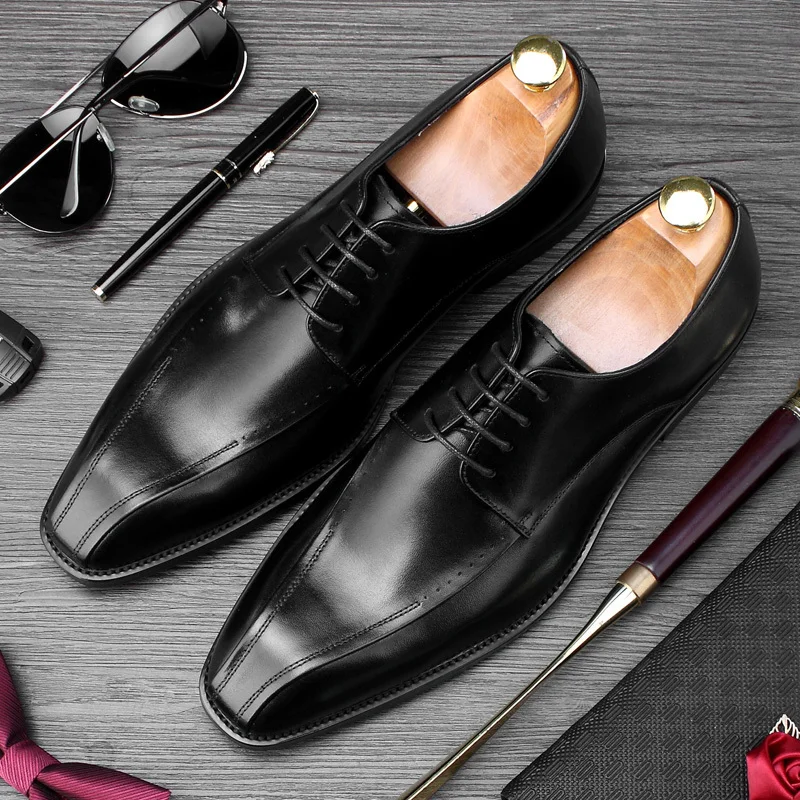 JOSHBERG Luxury Designers Black Man Shoes Genuine Leather Suits Chic Square Toe Men Dress Sapato Oxford Masculino | Обувь