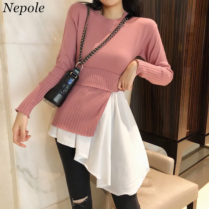 Женский вязаный свитер с рюшами Neploe имитацией двух предметов модель 2020 года