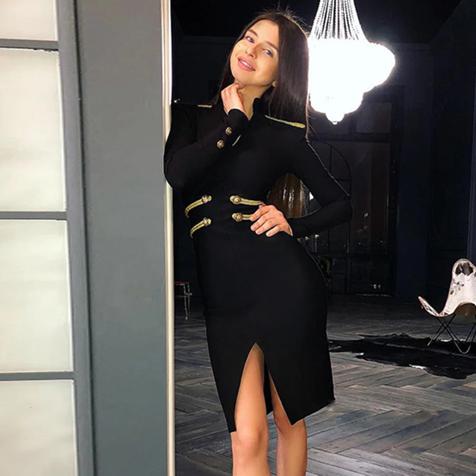 Женское облегающее платье с длинным рукавом черное v образным вырезом элегантные