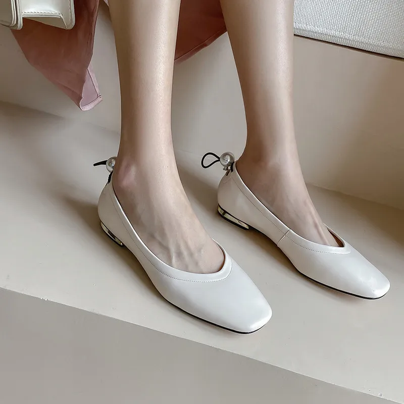 

MoonMeek 2020 new genuine leather shoes women flat shoes square toe comfortable casual shoes spring summer single shoes woman