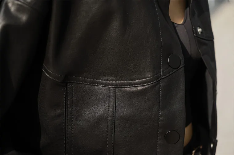 

2020 Autumn Winter Short PU Jacket Women Slim Single-breasted Motorcycle Leather Jacket Streetwear Black Biker Coat Female