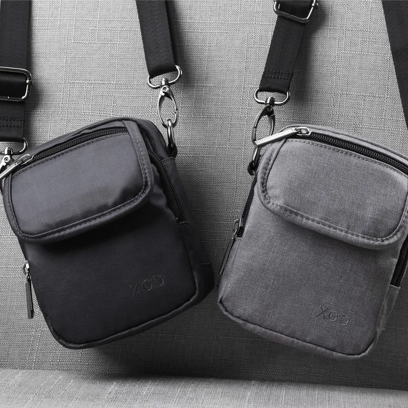 

YoReAi Men's Shoulder Bags for Phone Pocket Waterproof Casual Crossbody Bag Black Canvas Outdoor Messenger Bag Mini Belt Pack